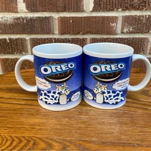 Oreo Cow Vintage white and blue Coffee Mugs Set of two Kidcore Grandmacore